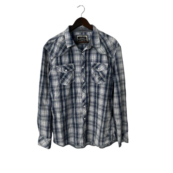 BKE Other - BKE Vintage Athletic Fit sz XL blue plaid pearl snap button front shirt mens